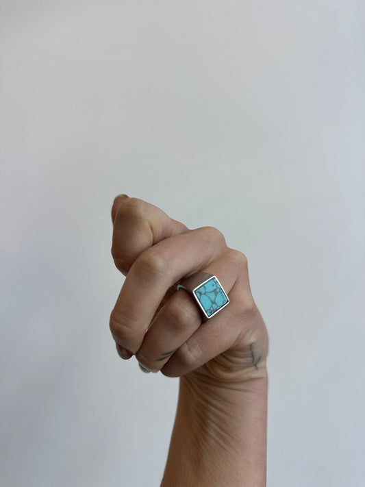 Vintage Signet ring with Turquoise and Stainless steel