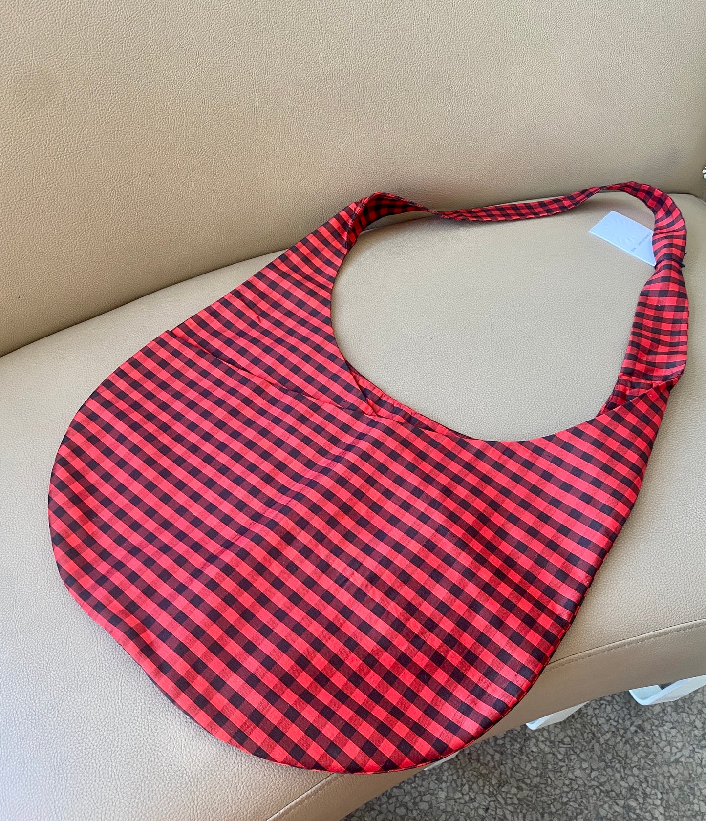 COA hobo crossbody silk bag in Gingham red and brown