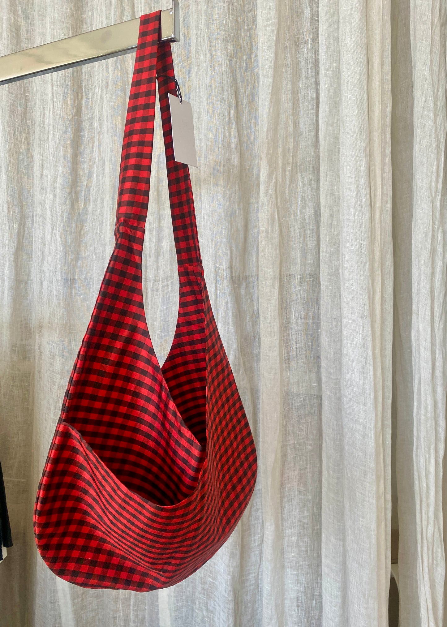 COA hobo crossbody silk bag in Gingham red and brown