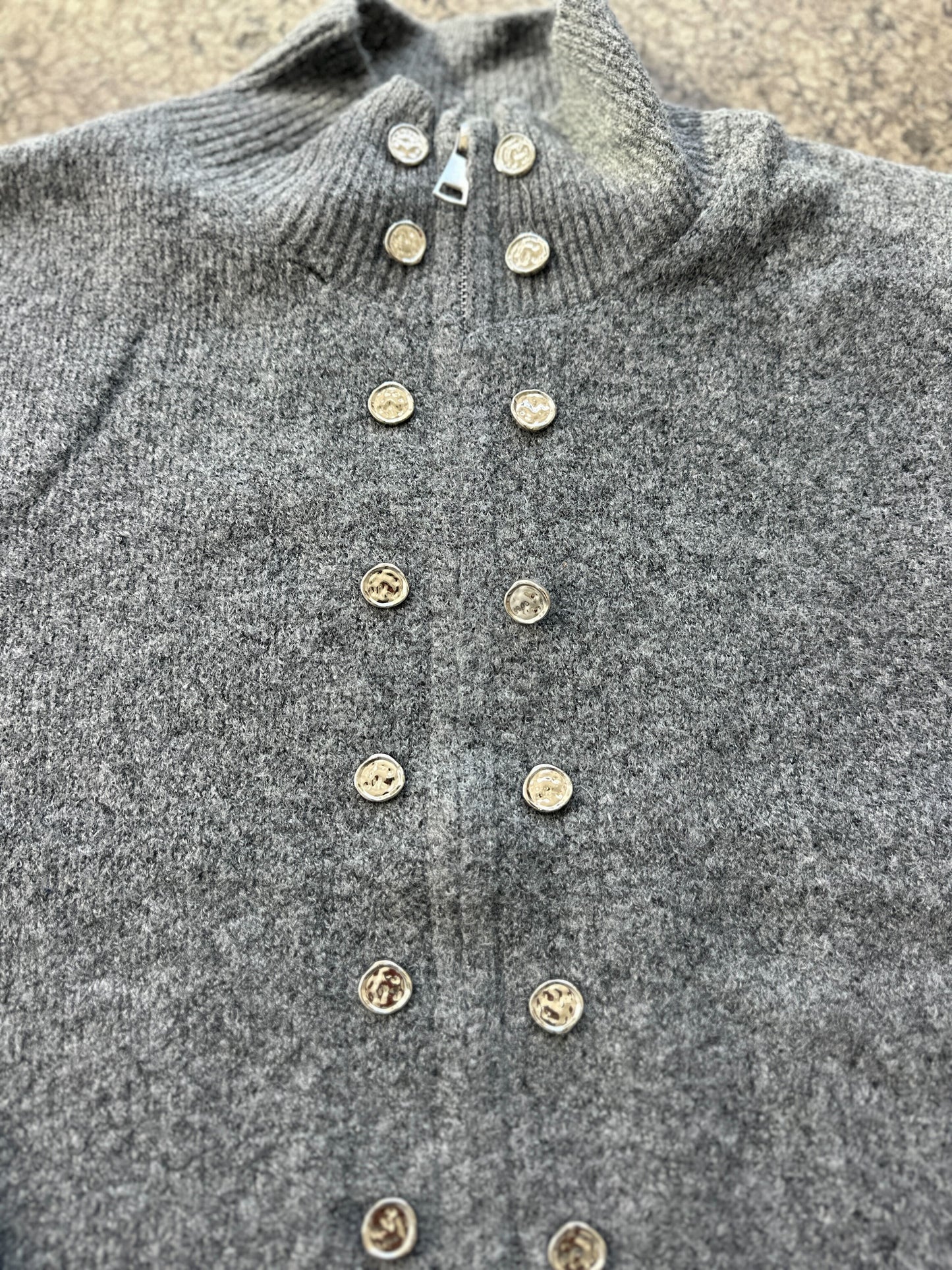 Gray Zip Up Sweater with Silver Detail