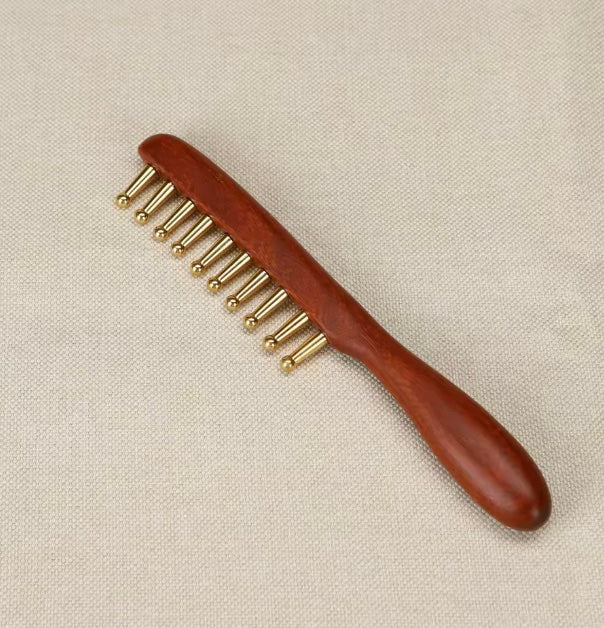 Copper tooth and wood massage comb