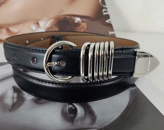 Black leather belt w/ silver