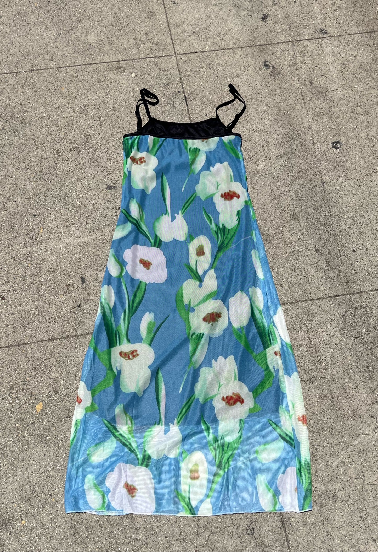 90s Flower Mesh Slip Dress