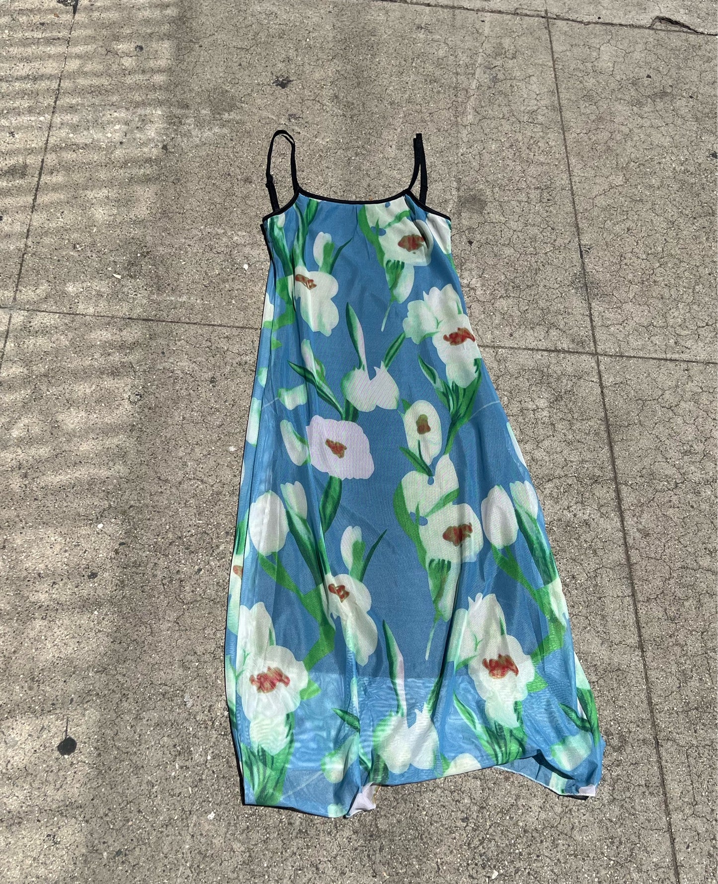 90s Flower Mesh Slip Dress
