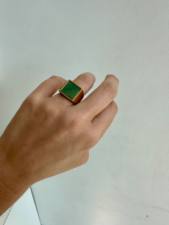 Vintage Jade Signet ring - Brass