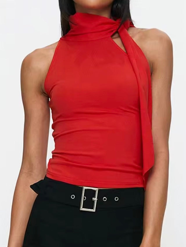 Red tie tank top