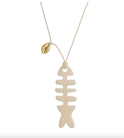 Fishbone and Brass shell rope necklace