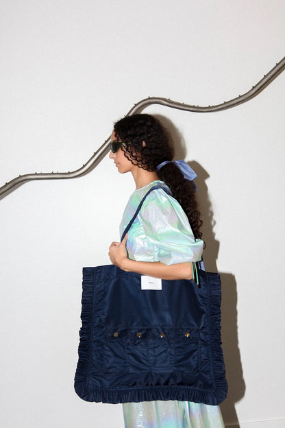 KKCo Utility Tote in Navy Nylon Satin