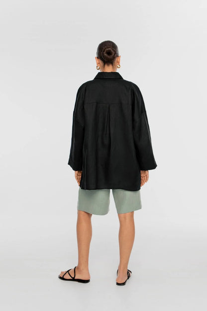 Essential linen oversized shirt in black