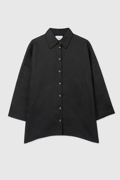 Essential linen oversized shirt in black