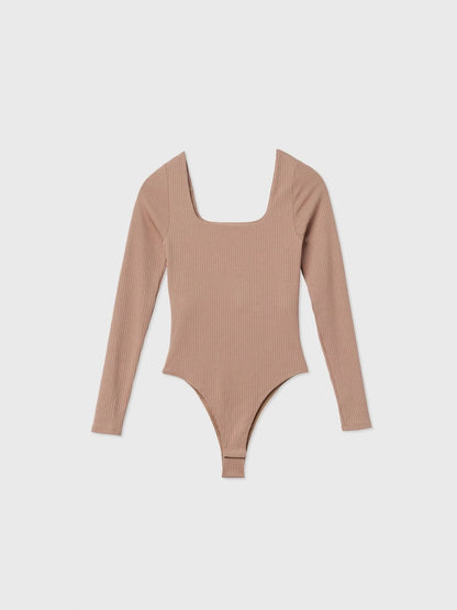 Rib bodysuit in Toffee