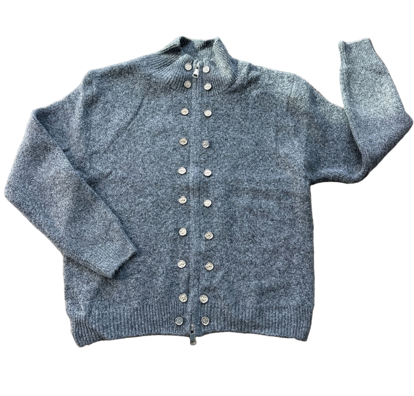 Gray Zip Up Sweater with Silver Detail