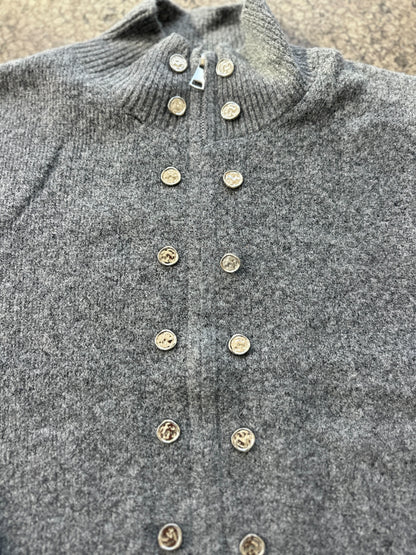 Gray Zip Up Sweater with Silver Detail