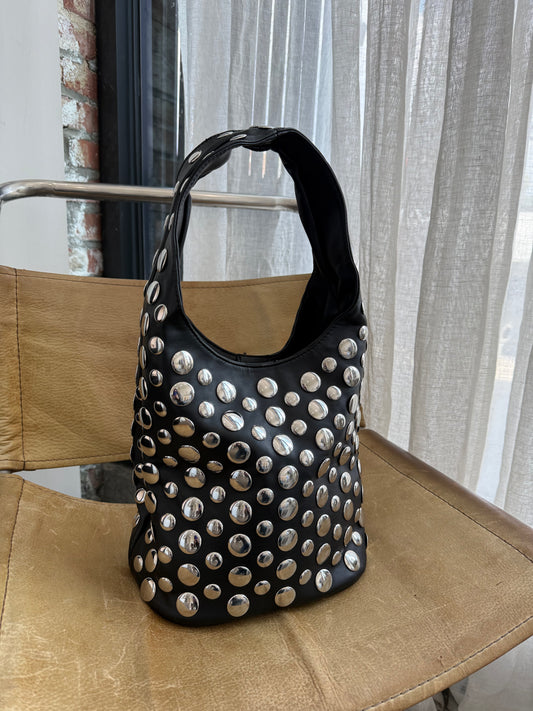 Studded vintage faux leather bag