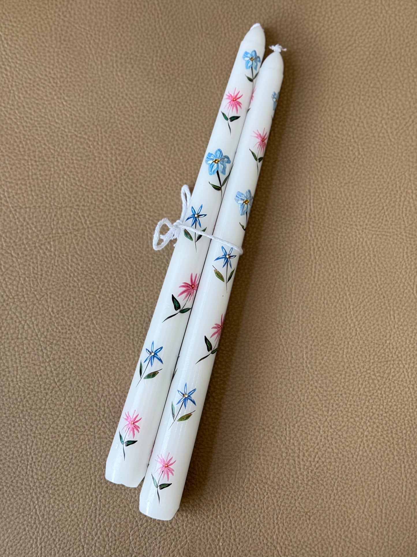French flower hand painted tapered candle set