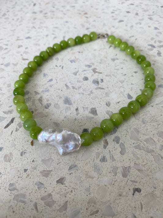 Poor Baby jade and baroque pearl necklace
