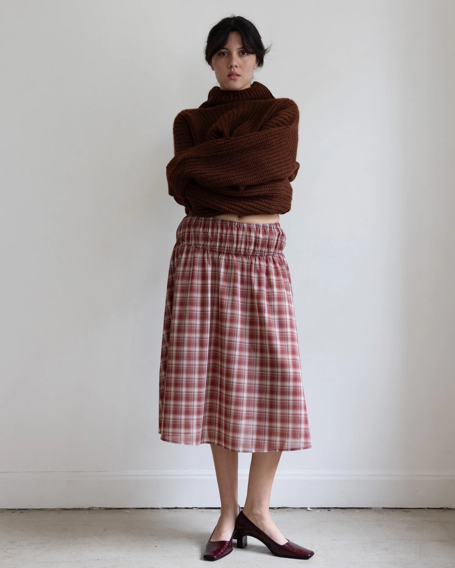 Pari Desai- Hals Funnel Neck Sweater in Gingerbread and Cloud Blue