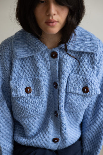 Pari Desai- Peyton Cardigan Sweater in Gingerbread and Cloud Blue