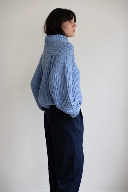 Pari Desai- Hals Funnel Neck Sweater in Gingerbread and Cloud Blue