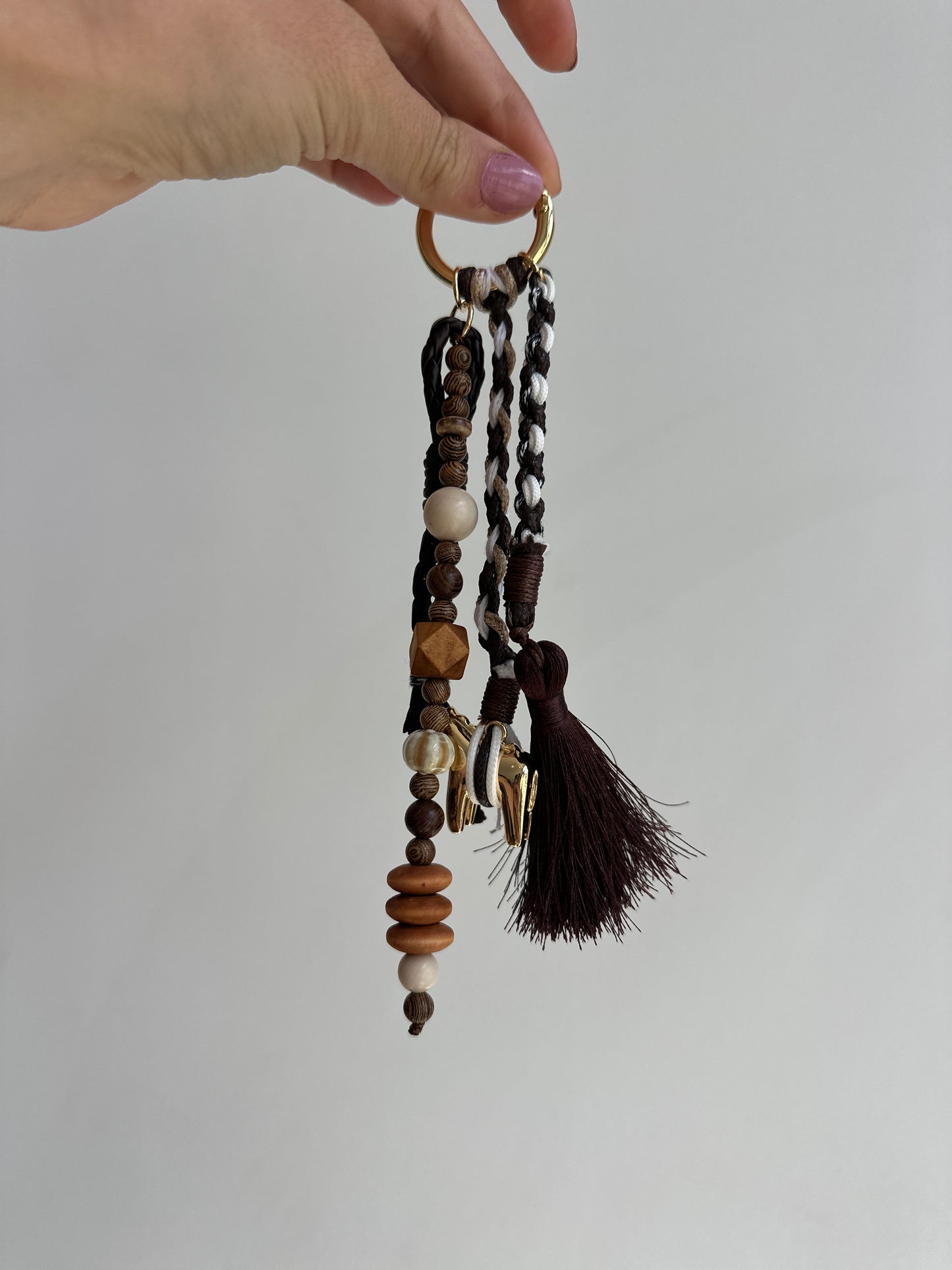 Horse, beads, and woven bag charm / key chain