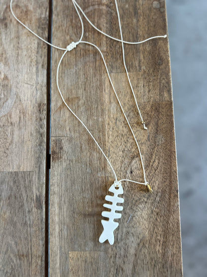 Fishbone and Brass shell rope necklace