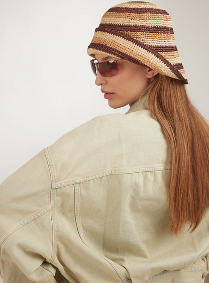 Clyde Opia Hat in Cream Tan and Brown Stripe Toquilla Straw