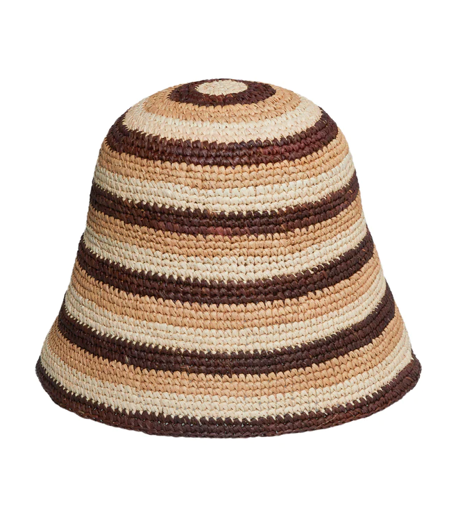 Clyde Opia Hat in Cream Tan and Brown Stripe Toquilla Straw