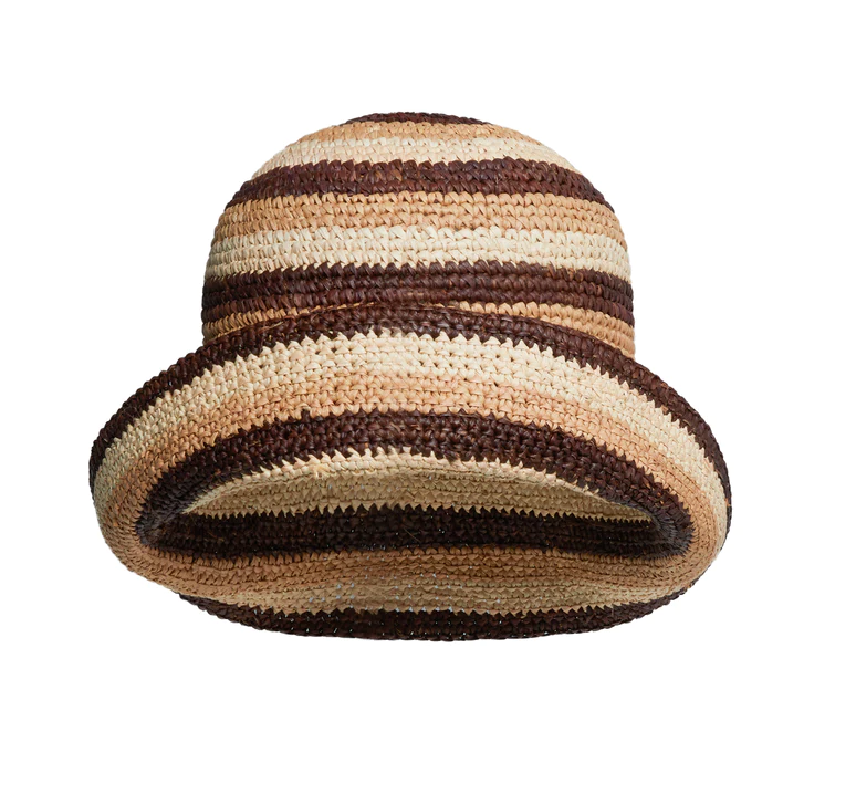 Clyde Opia Hat in Cream Tan and Brown Stripe Toquilla Straw