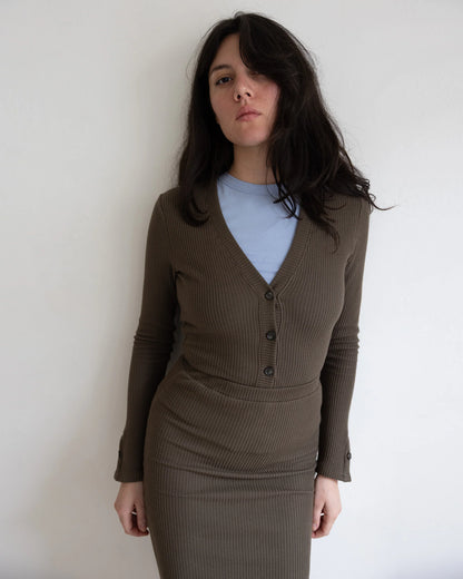 Pari Desai- Worley Ribbed Knit Skirt in Brune & Blue