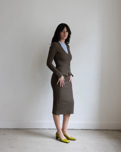 Pari Desai- Worley Ribbed Knit Skirt in Brune & Blue
