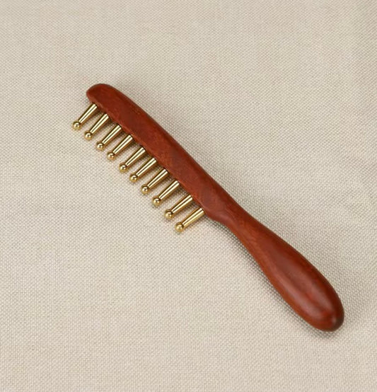 Copper tooth and wood massage comb