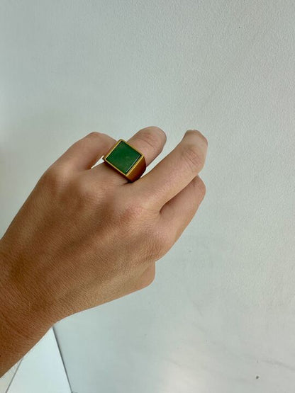 Vintage Jade Signet ring - Brass
