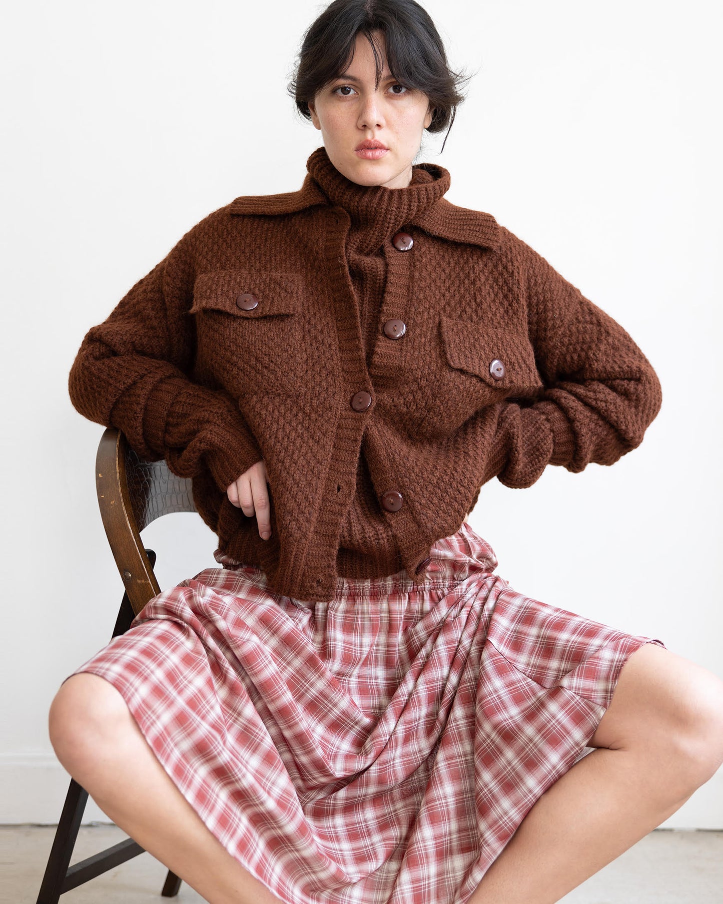 Pari Desai- Peyton Cardigan Sweater in Gingerbread and Cloud Blue