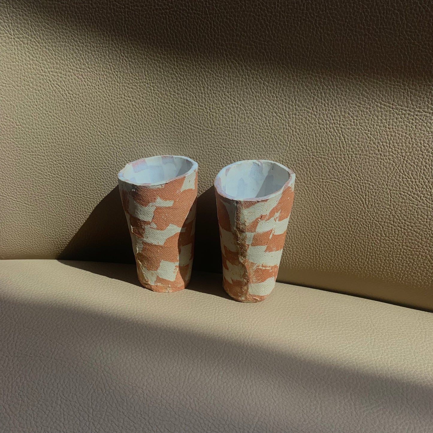 Laura Stinger Brown and White Checker Cups